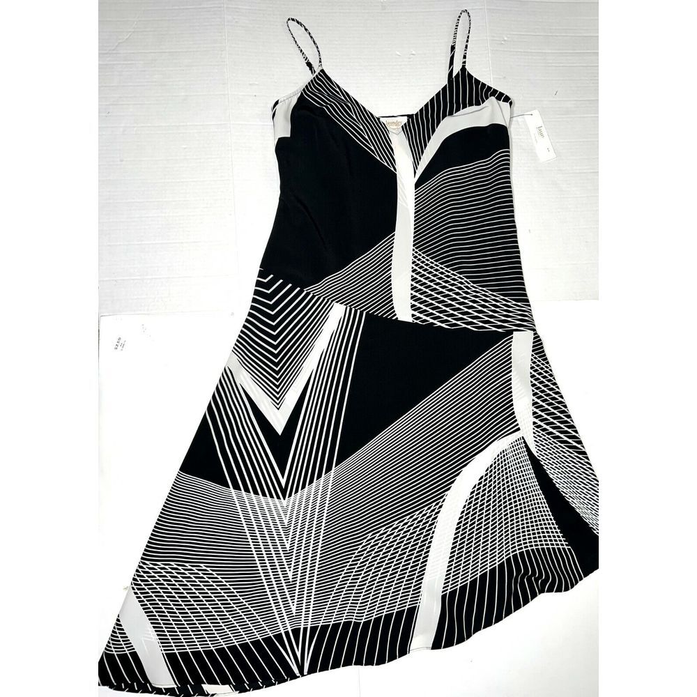 NEW Shelli Segal Laundry LA Black White Striped Asymmetrical Sleeveless Dress 10
